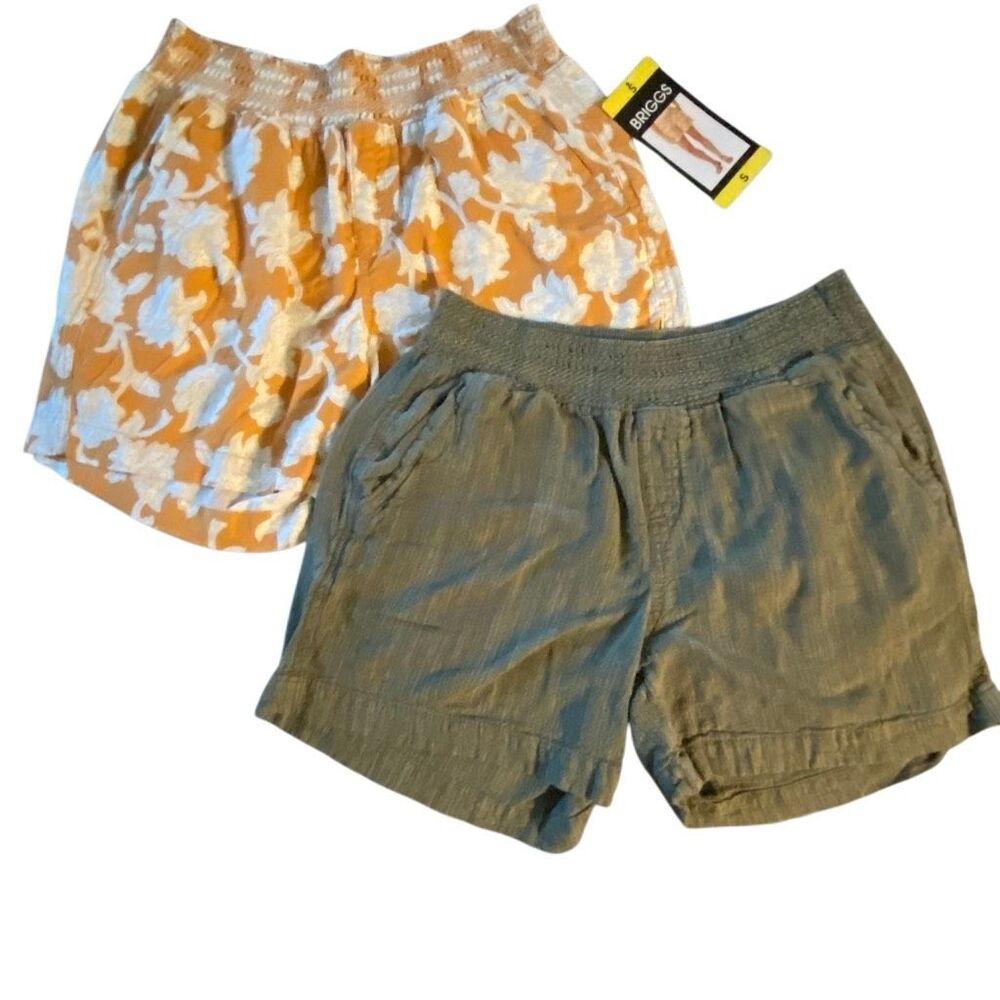 Briggs linen shorts set of 2 one new with tags green orange floral Small